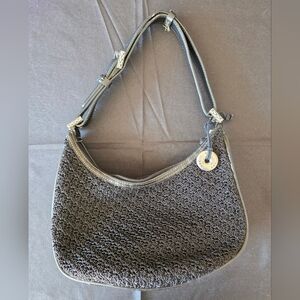 THE SAK Shoulder Bag Zipper Closure Single Strap Crochet Faux Leather Sides